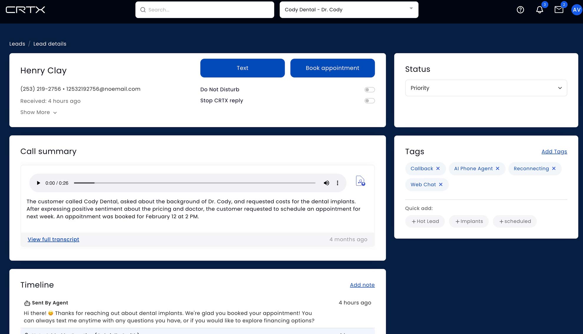 CRTX 2026 Patient Profile View